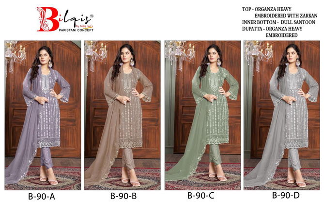 Bilqis B 90 A to D Embroidery Organza Pakistani Suits Wholesale Shop In Surat